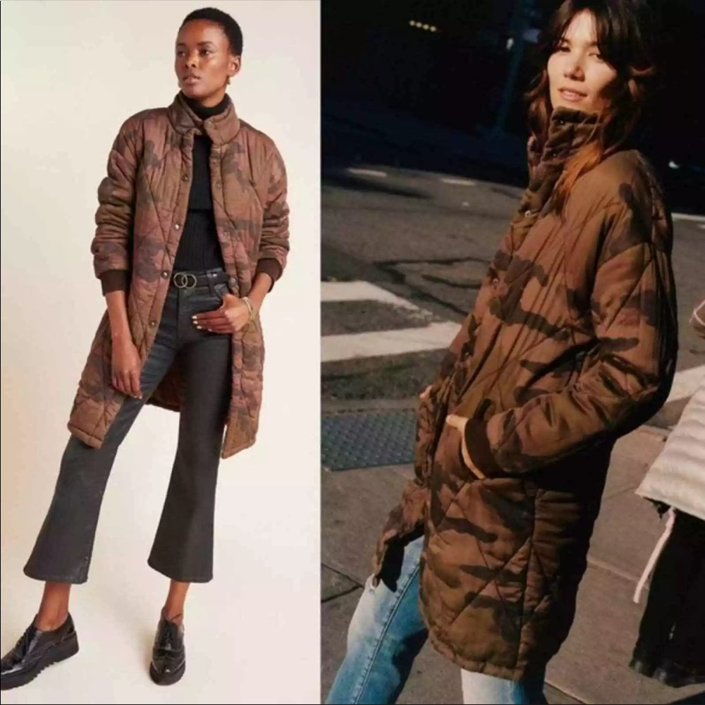 Marrakech Anthropologie Camo Quilted Parka Jacket Size Small